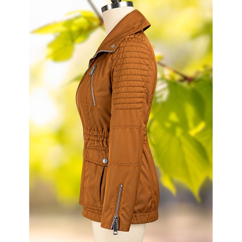 BCBGeneration XS Womens Ginger Brown Utility Jacket Moto Quilted Cinched Waist - Picture 2 of 10